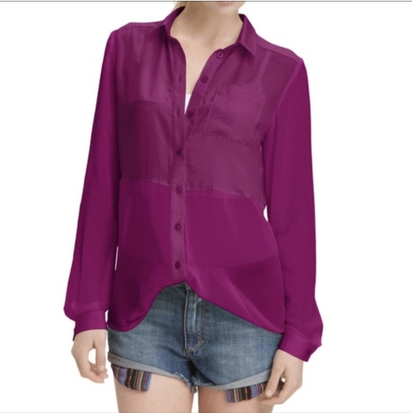 Free People Tops - Free People Magenta Purple Best of Both Worlds Sheer Button Down Shirt Small